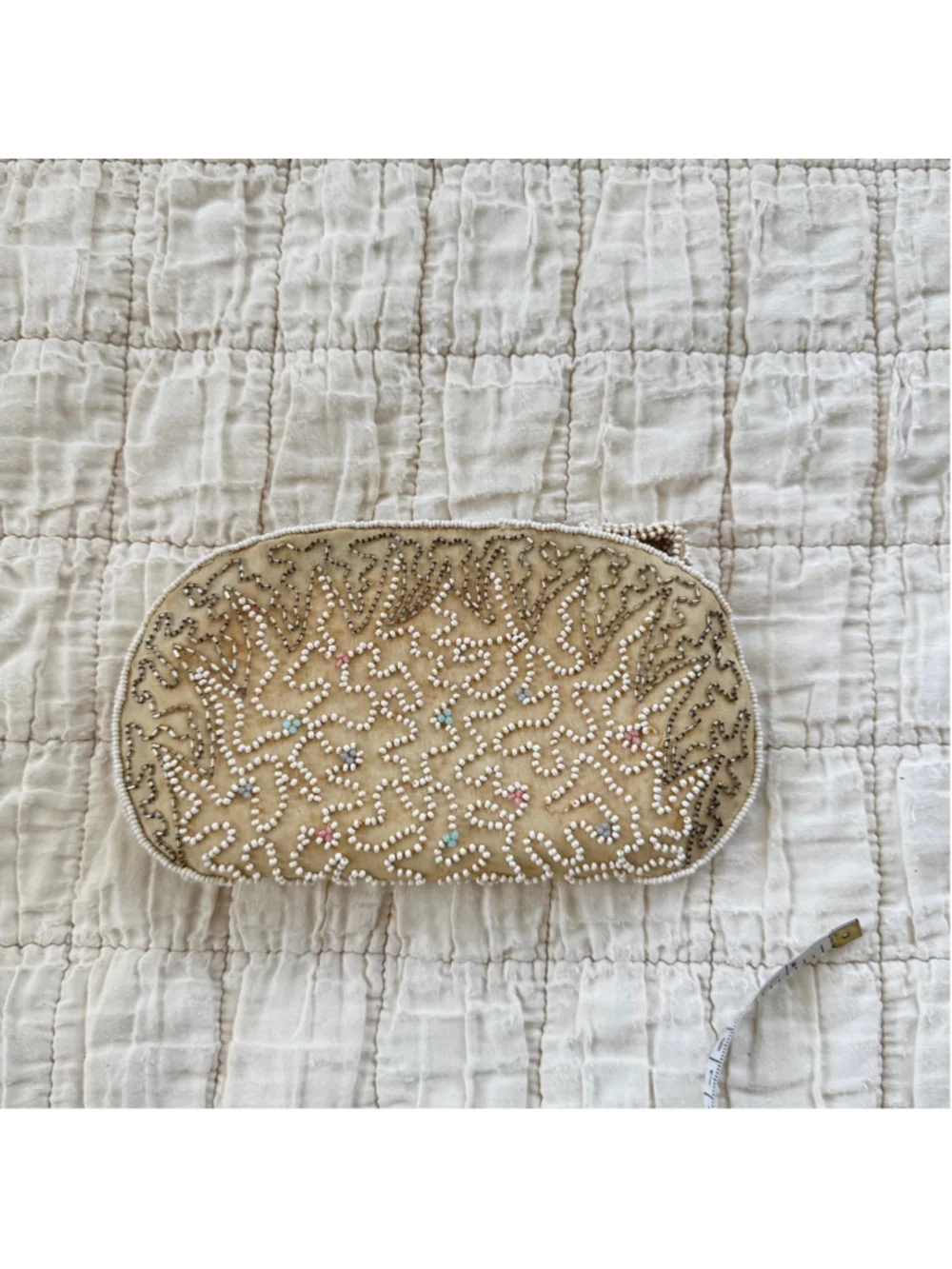 Vintage Beaded Cream White Clutch Purse